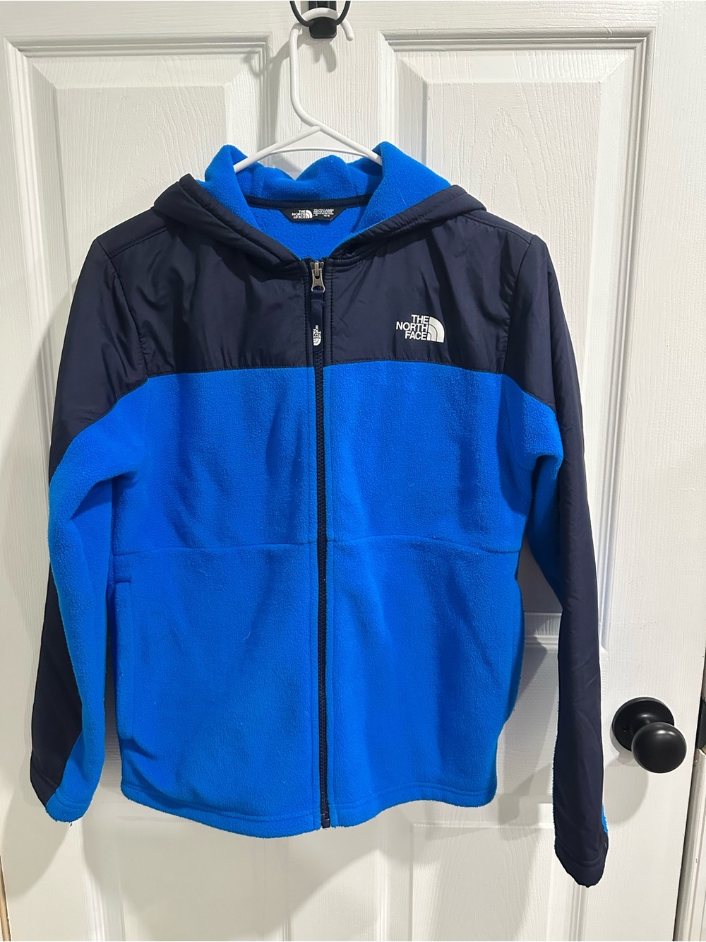 The North Face Denali Blue and Black Kids Hooded Fleece Jacket Boys L 14/16